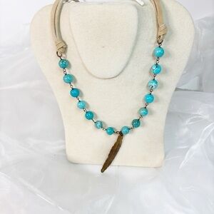 Bohemian Turquoise Copper Feather Suede Strung Necklace!